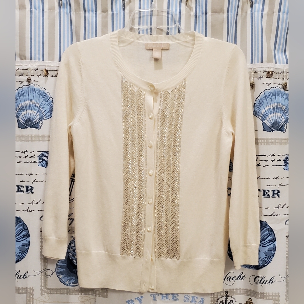 Banana Republic Elegant Cream Sweater with Embellished Details